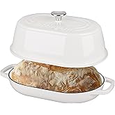 VORRINGARD Enameled Cast Iron Dutch Oven Pot with Dome Lid, Oval Bread Oven for Homemade Sourdough Bread Baking, Oven Safe up to 500°F, 6 Quart, White