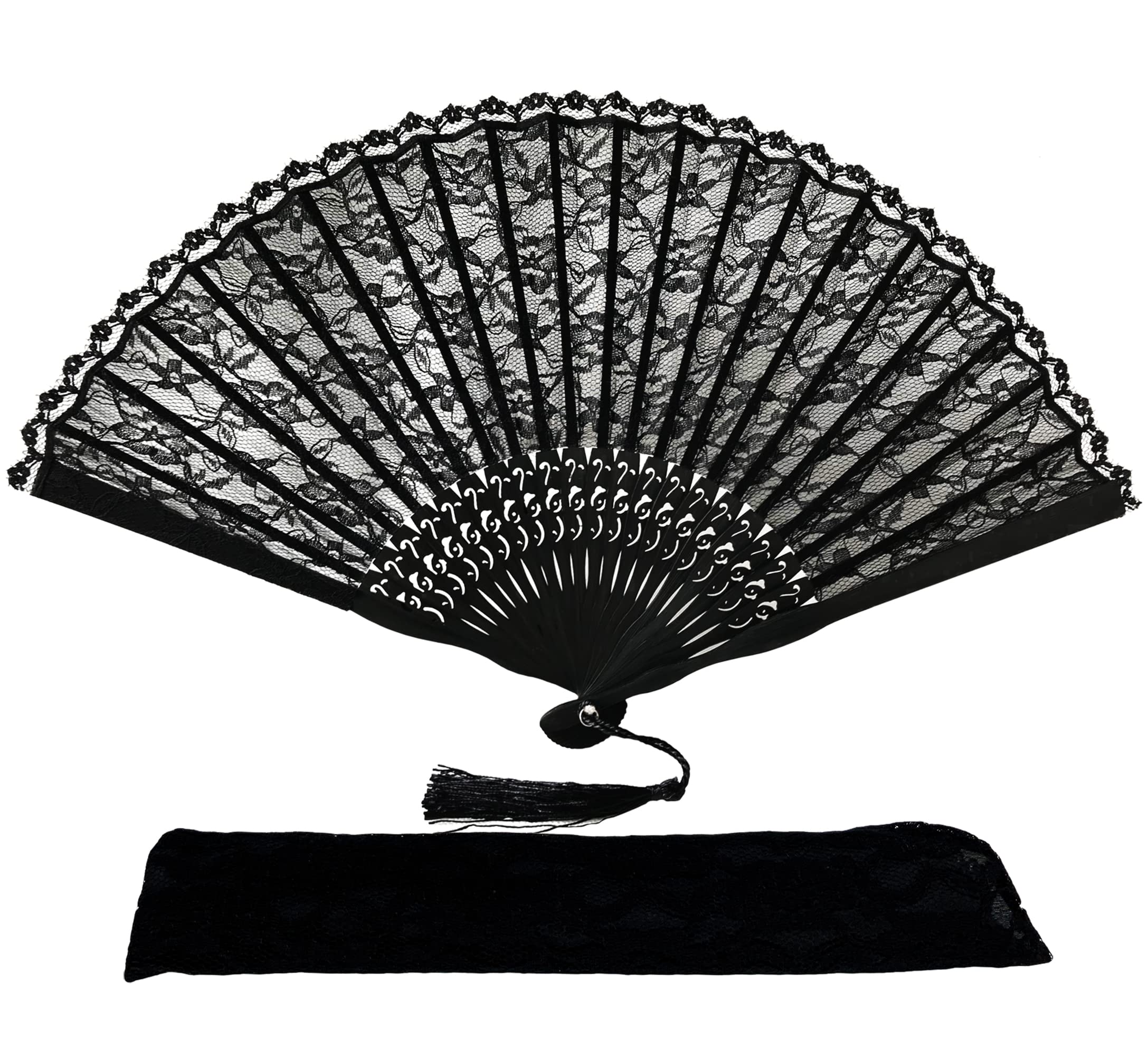 FANSOF.FANS Premium Vintage Lace Fabric Handheld Folding Fan with Grade A Bamboo Ribs for Women Girls Event Birthday Wedding Favour With Tassel (Style06)