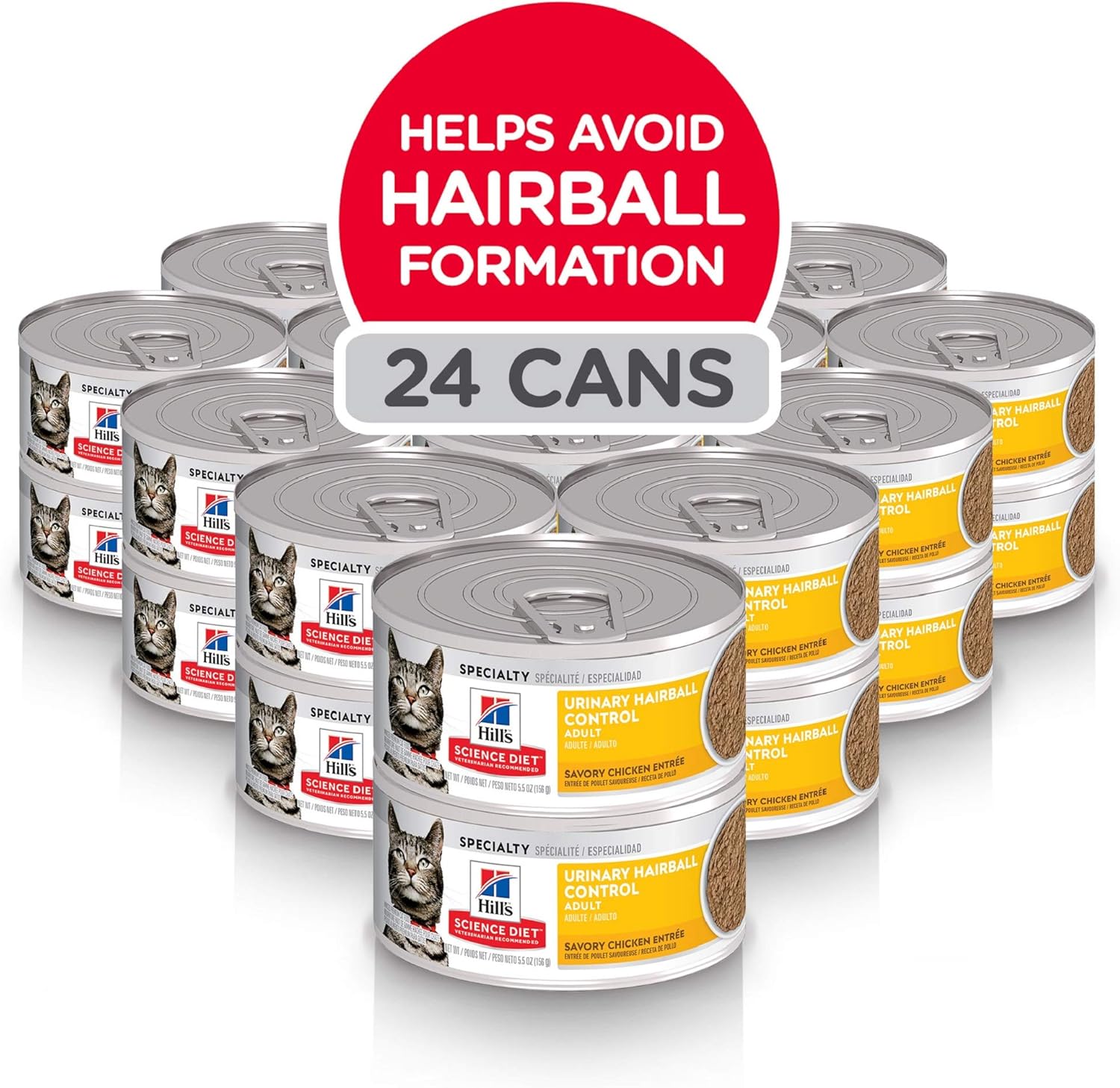 Hill's Science Diet Adult Urinary & Hairball Control Savory Chicken Canned Cat Food, 5.5 oz, 24