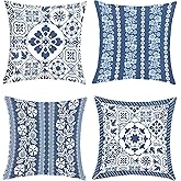Joymaison Blue Chinoiserie Floral Throw Pillow Covers 18x18 Inch Set of 4 Vintage Flowers Birds Cushion Covers Home Decor for Sofa Couch Bed Cushion Cases