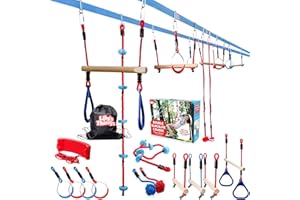 LILY'S THINGS Double Ninja Slackline Obstacle Course for Kids (Patented Design)| 80 Ft Line Deluxe| Ninja Line with Monkey Bars & More | Outdoor Play Equipment | Ninja Kids Obstacle Course Slackline | Ninja Course