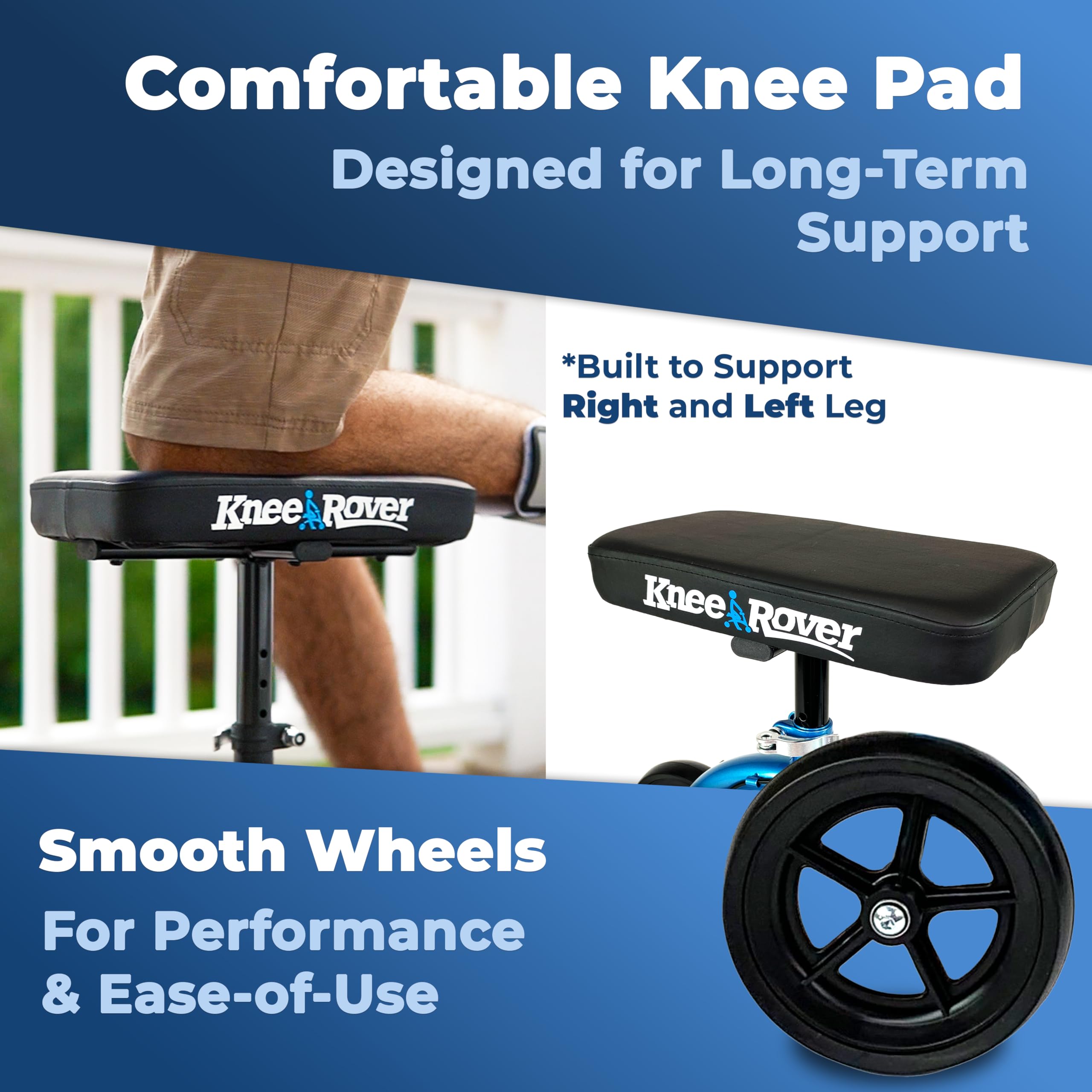 KneeRover Economy Steerable Knee Scooter – Foldable Mobility Aid & Knee Walker with Adjustable Handlebar and Comfortable Knee Pad for Adultss (Blue)