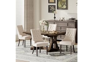 COLAMY Fabric Side Dining Chairs Set of 4, Wingback Upholstered Dining Room Chairs with Tufted Button, Living Room Chairs for Home Kitchen, Beige