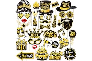 Shalve 30 Pcs Funny Photo Booth Props Kit for 60th Birthday Party Photo Props DIY Decoration Accessories with Glasses Masks S
