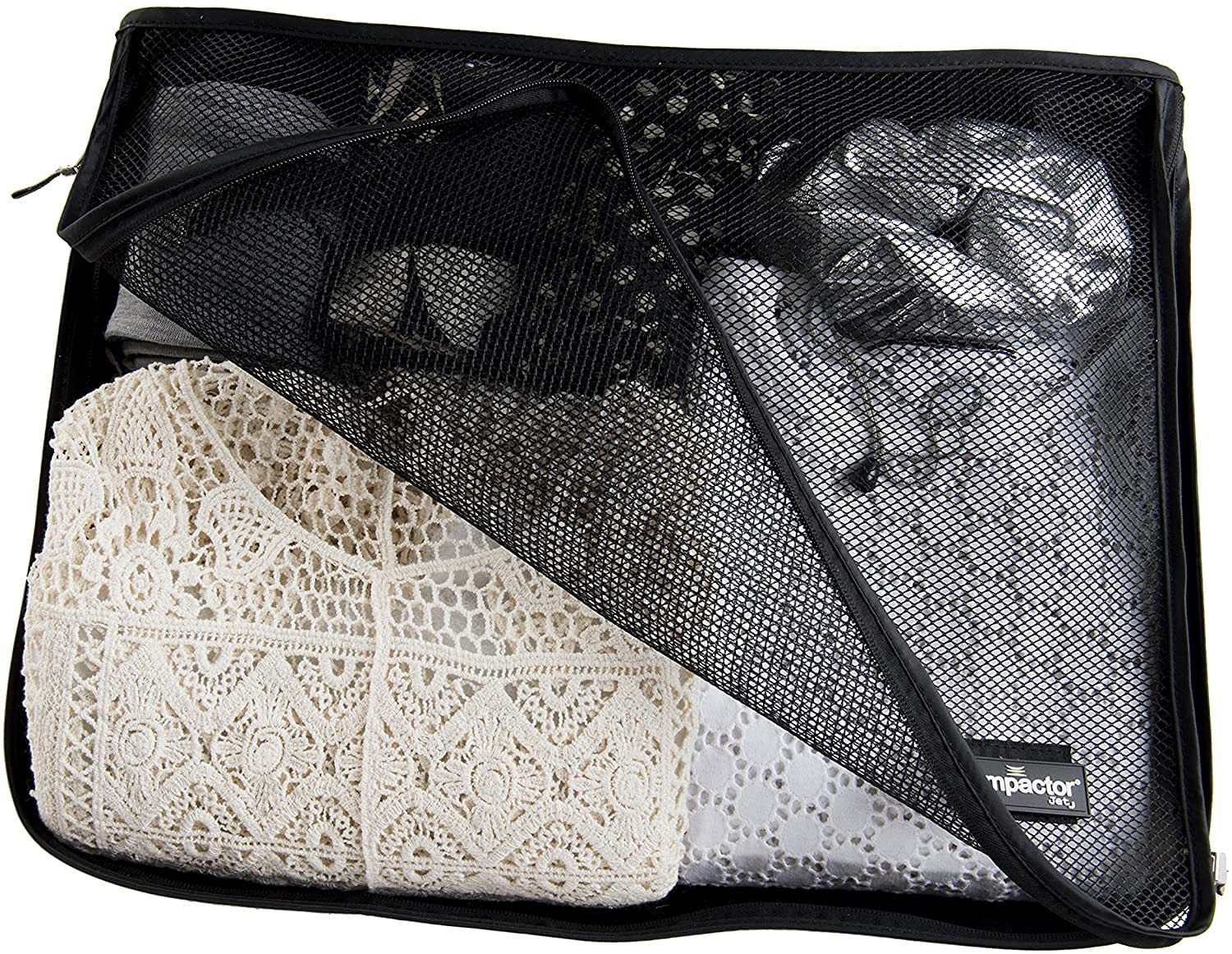 Compactor Travel Bag with Zip, Polyester with Mesh Cover, 45 x 35 x 8.5 cm, Black, RAN7206