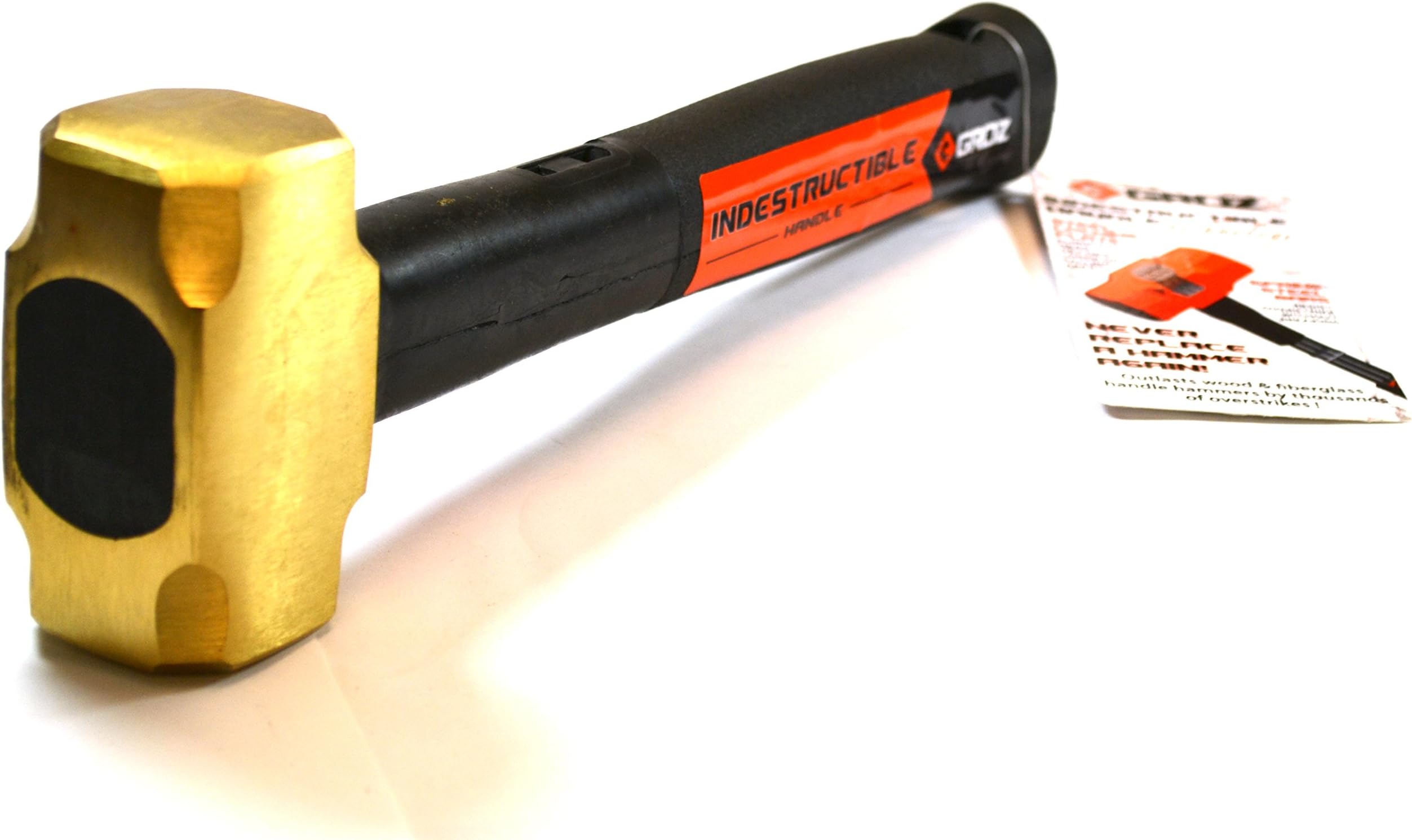 GROZ Brass Head 2.5lb Sledge Hammer with 12-Inch Indestructible Handle | Mar Resistant Head | Steel Locking Plate | Vulcanized Rubber Handle | Spark Resistant (34700)