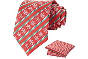 KOOELLE Christmas Neckties For Men - Red and Green Holiday Tie, Christmas Snowflake tie