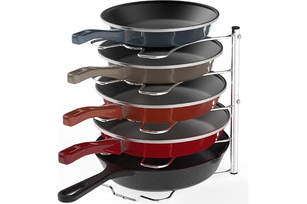 Simple Houseware Pot and Pan Organizer Rack, 5 Compartment Frying Pan Holder, Cookware Storage for Kitchen Cabinet and Counte