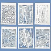 TIAMECH 6 Pcs A4 Reusable Geometric Texture Stencils for Painting | Hollow Leaves &amp; Abstract Curve Lines Layering Templates, DIY Wall Art, Furniture, Scrapbook &amp; Crafts