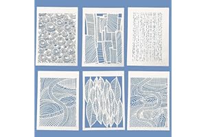 TIAMECH 6 Pcs A4 Reusable Geometric Stencils for Painting - Hollow Leaves & Abstract Curve Lines Texture Layering Templates, 