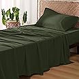 Bedsure Twin Sheet Set, Cooling Sheets for Twin Size Bed Set, Rayon Derived from Bamboo, Breathable & Soft Deep Pocket Up to 16 Inches, Hotel Luxury Silky Bedding, Bedsheet & Pillowcases, Olive Green