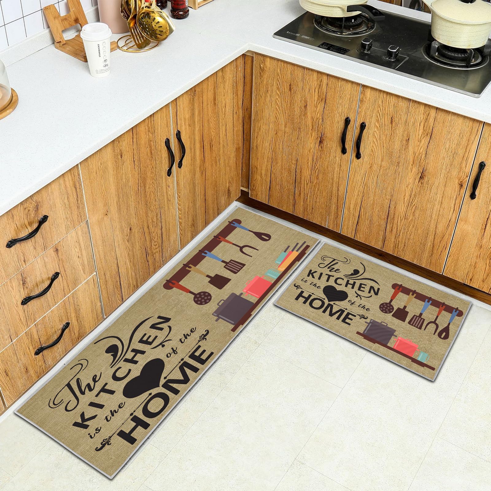 HSGLGNA Kitchen Rug, 2 Pieces Non Slip kitchen mat sets,Washable Kitchen Floor Mat For Kitchen,Hallway,Living Room,Bedroom,Bathroom (Style H, 40 x 120 cm (Rectangular)) — image 1