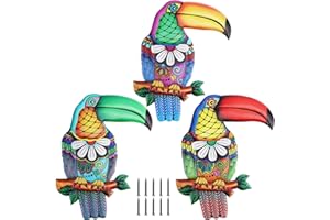 Quinnsus 3 Pack Outdoor Metal Toucan Wall Art Birds Wall Decor, Outdoor Hanging Tropical Birds Decorations Metal Hornbill Wall Sculpture for Outside Fence Porch Garden Patio 9x11 inches