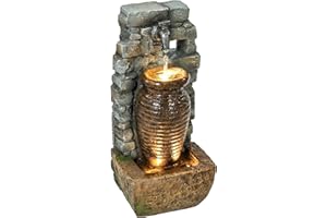 Outsunny Outdoor Water Fountain, 3-Tier Cascading Garden Fountain with Rustic Urn Design, 6 LED Lights and Adjustable Water F