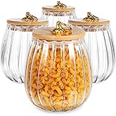 Healeved Glass Canisters with Airtight Lids 4-Pack 5.3 Inch Petal Jars for Food Storage Kitchen Pantry Spice Tea and Honey Containers