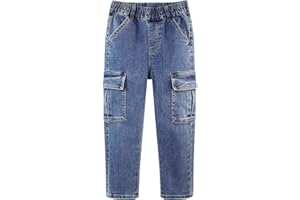 KIDSCOOL SPACE Baby Jeans,Little Toddler Kids Elastic Waist with D-Ring Stretch Cargo Denim Pants