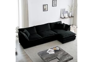 Tmsan 111.42" Modular Sectional Sofa, Convertible Modern L Shaped Sofa Chenille Cloud Couches Set with Ottoman for Living Room Bedroom Apartment Office, 3 Seater,Black