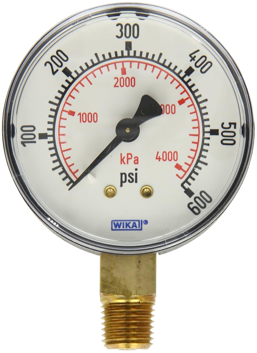 WIKA 8990633 Commercial Pressure Gauge, DryFilled, Copper Alloy Wetted