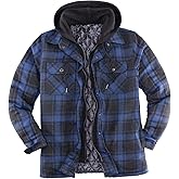 ZENTHACE Men's Thicken Plaid Hooded Flannel Shirt Jacket with Quilted Lined,Zipper&Snap