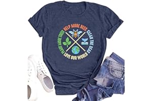 CONTEKK Earth Day Shirt Womens Help More Bees Plant More Trees Shirts Graphic Tee Nature Lover Tee Tops