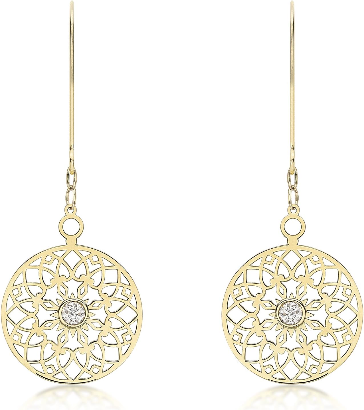CARISSIMAGold Women 9 ct (375) Yellow Gold Round Cubic Zirconia Cut Out 15 mm Disc Drop Earrings