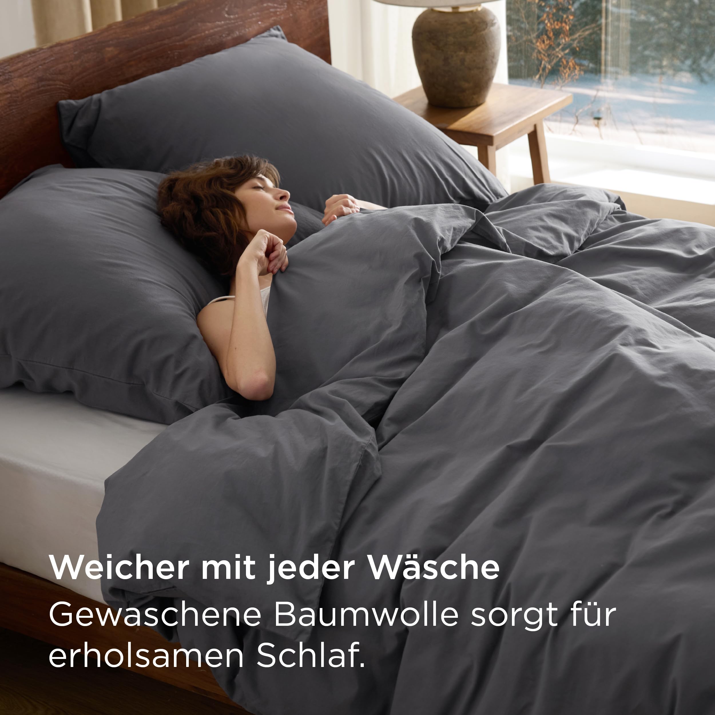 BEDSURE Bettwäsche 135x200 Baumwolle 4teilig - Anthrazit, 2 Kissen 80x80 cm 2