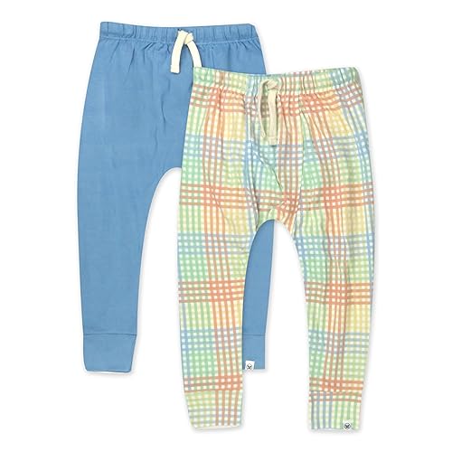 HonestBaby Multipack Honest Pants Joggers Pull on 100% Organic Cotton for Infant Baby and Toddler, Boys, Girls, Unisex, Seersucker Plaid Cornflower, 5T