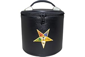 UK EMPIRE GROUP OES Black Fez Case Imitation Leather: Eastern Start Emblem, Hat Carrying Storage Box