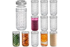 Tebery 12 Pack Mason Jars Canning Jars, 12 OZ Jelly Jars With Regular Lids and Bands For Canning, Freezing, Preserving, Bever