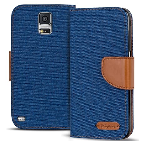 Conie TW34212 Textil Wallet Kompatibel mit Samsung Galaxy S5 Mini, Textil Hülle Klapptasche mit Kartenfächer Etui Slim Cover 
