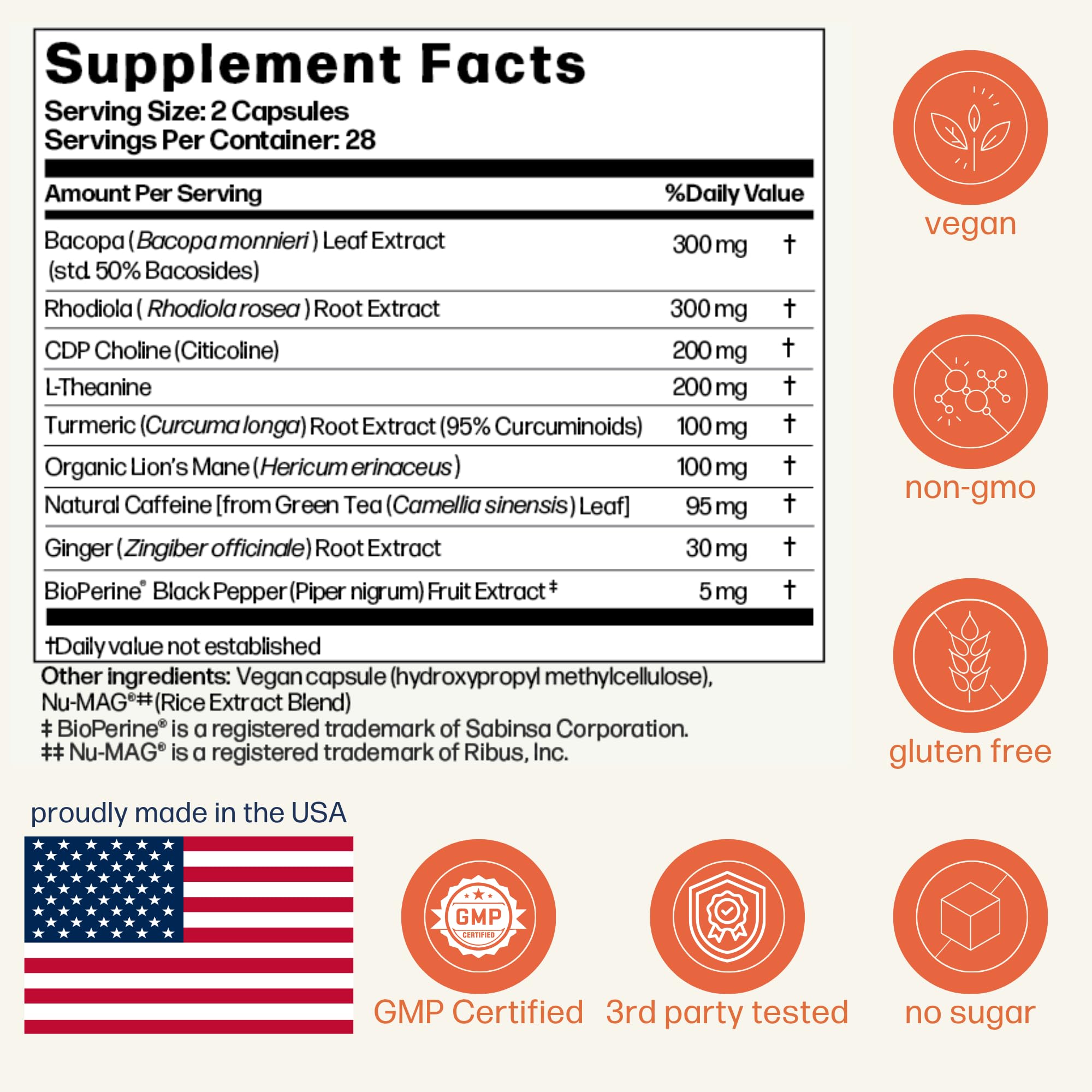 Avantera Elevate Premium Nootropic Supplement - Beat Brain Fog - Best Focus Supplements for Memory & Focus Support - Energy Without Crash - 56 Count Pills for Women & Men