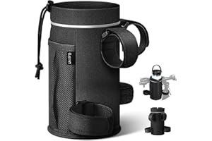 Likesing Bike Water Bottle Holder, Bicycle Cup Holder with Mesh Pocket, Universal Cycling Water Bottle Bag Drink Cup Cage for Scooter Stroller Mountain Bike Road Bike Cart (24oz, Black)