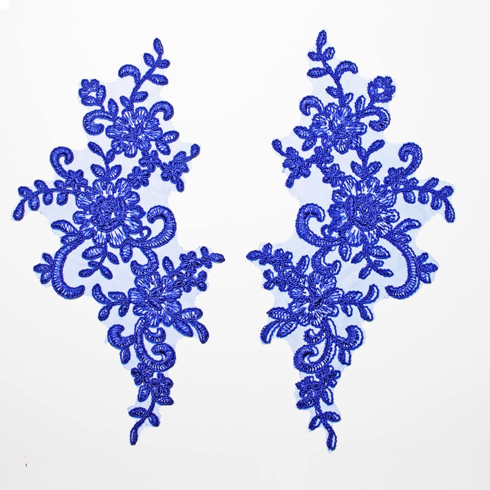 4 X Corded Embroidery Floral Lace Applique Wedding Motif Sew On Size: 25 cm x 12 cm :#39A (Royal Blue)