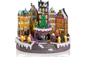 CHONSUN Christmas Village House Musical Christmas Village Apartment Christmas Collectible Buildings with LED Lights Christmas Vacation Village with USB Indoor Display Figurines Decoration
