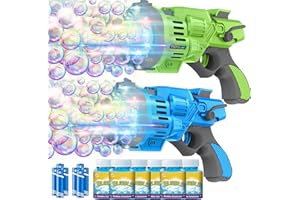 LEKIMOS Bubble Machine Guns for Kids and Toddlers, Big Holes Bubble Maker Machine with Light and Bubble Solution, Outdoor Toy Wedding Party Birthday Gifts