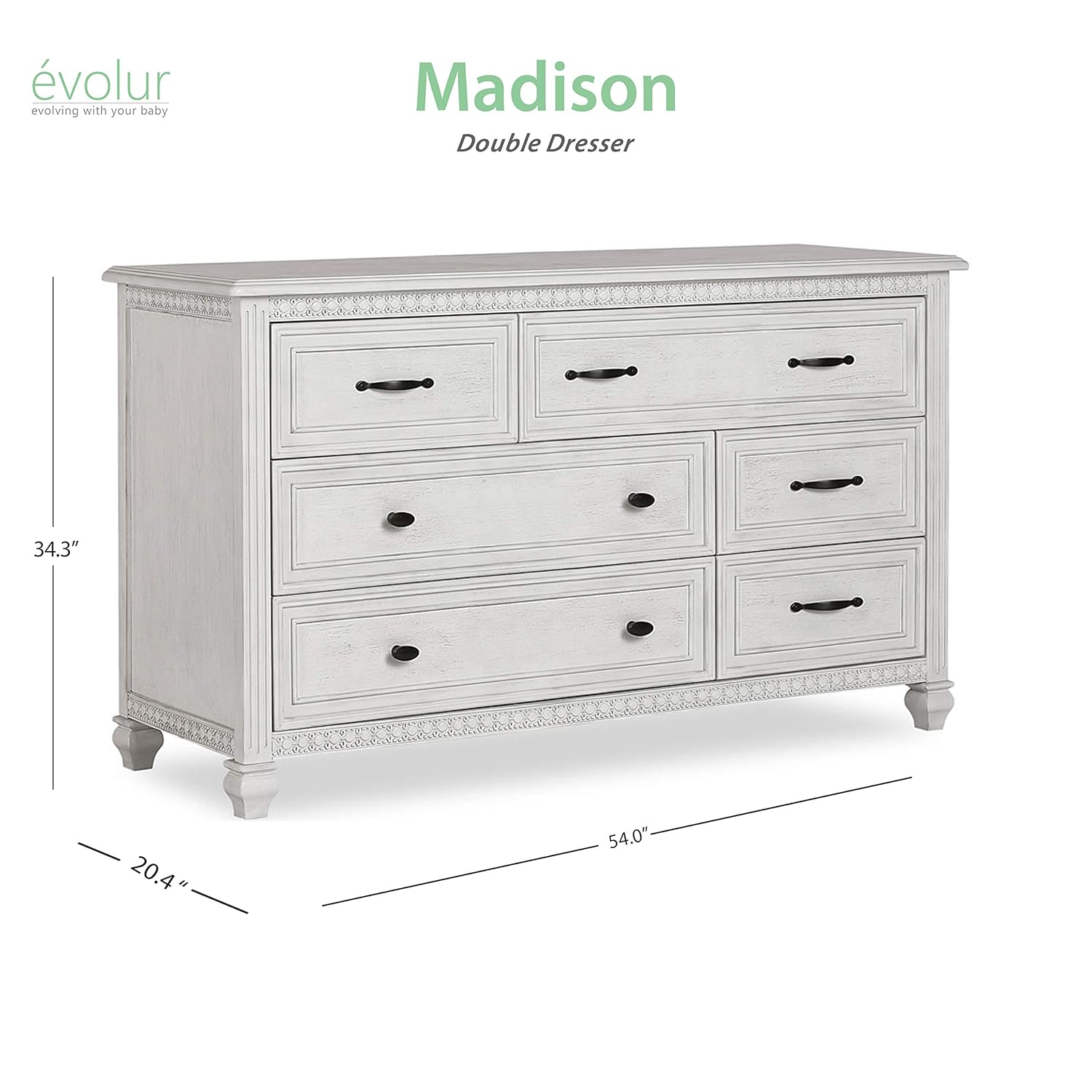 Evolur Madison Double Dresser, Antique Grey Mist : Baby