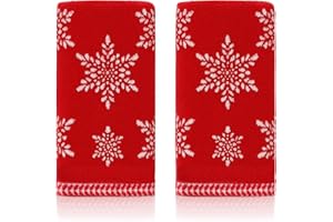 Breling 2 Pcs Christmas Snowflakes Fingertip Bathroom Towels Red Snowflakes Bath Towels 10 x 18 Inch Cotton Xmas Soft and Absorbent Bathroom Kitchen Dish for Holiday Beach Gym Hotel Salon Spa Sport