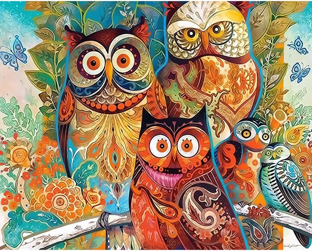 Thinktoo Paint by Number Kits DIY Oil Painting Works for Adults Kids Beginner Canvas Art- Owl 16"X 20" (40 x 50cm, Without Frame)