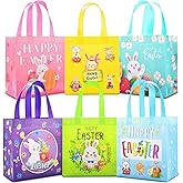AhfuLife Easter Gift Bags with Handles, 6 Pcs Easter Egg Hunt Bags for Kids, Reusable Non-woven Rabbit Bunny Bag for Egg Hunt Party Supplies Decorations, 9"ร4.33"ร8.46"