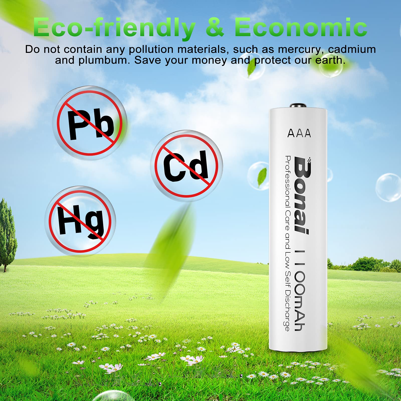 BONAI Akku AAA 1100mAh 16 Stück Wiederaufladbare Batterien hohe Kapazität 1,2V Micro AAA Accu NI-MH Aufladbare Akkubatterien HR03 Rechargeable Battery geringe Selbstentladung 5