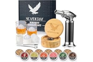 SEMDERM Ultimate Whisky Smoker Kit Old Fashioned Smoker Kit with Torch - 6 Flavor Wood Chips, 2 Glasses, 2 Ice Ball Molds - Cocktail Smoker Kit Gifts for Men, Dad, Bourbon Smoker Kit Lovers (No Butane)