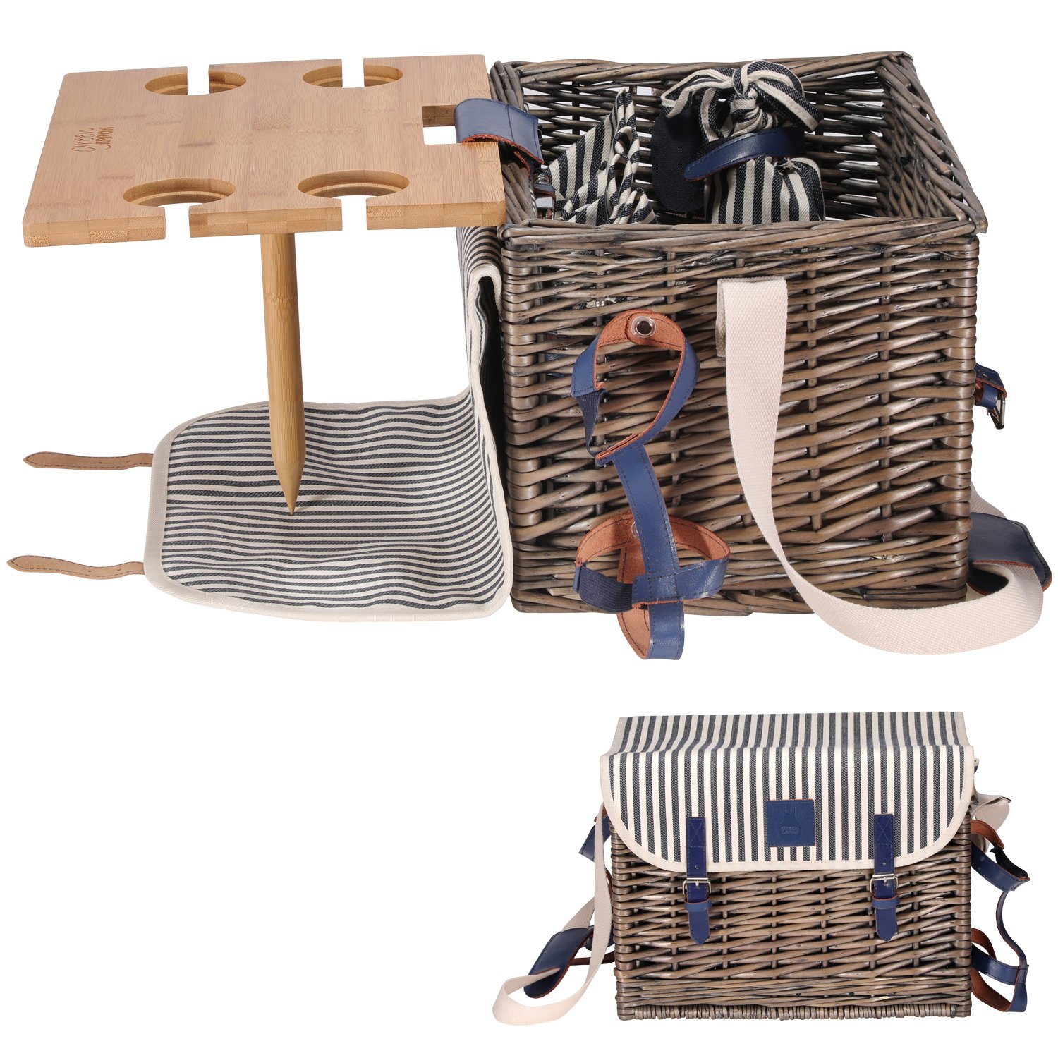Picnic Basket Set Removable Bamboo Table Cotton Canvas