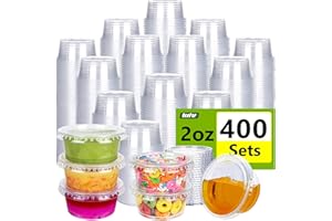OcePor 400 Sets 2oz Jello Shot Cups with Lids, Condiment Containers with Lids, Sauce Containers for Jello, Condiment Cups, Meal Prep Containers, Salad Dressing, Snacks