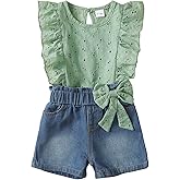 Baby Girl Clothes Toddler Girl Summer Outfit Ruffle Short Sleeve Lace Shirt Blue Jean Shorts Set Toddler Clothes Summer