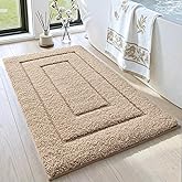 DEXI Bathroom Rug 36x24, Non Slip Washable Bath Mat for Shower Floor, Absorbent Soft Bathmat with Rubber Backing, Quick Dry Microfiber Carpet, Beige