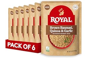 Royal Basmati Brown Rice with Quinoa and Garlic - Ready to Heat Basmati Rice - (6 Pack) 8.5 oz Microwaveable Pouch