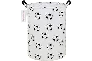 QUEENLALA Large Storage Basket,Laundry Hamper/Bathroom/Home Decor/Collapsible Round Storage Bin,Boys and Girls Hamper/Boxes/Clothing(Round-Football)