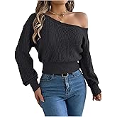 Verdusa Women's Off The Shoulder Sweater Y2k Cinched Waist Tops Lightweight Dressy Sweaters