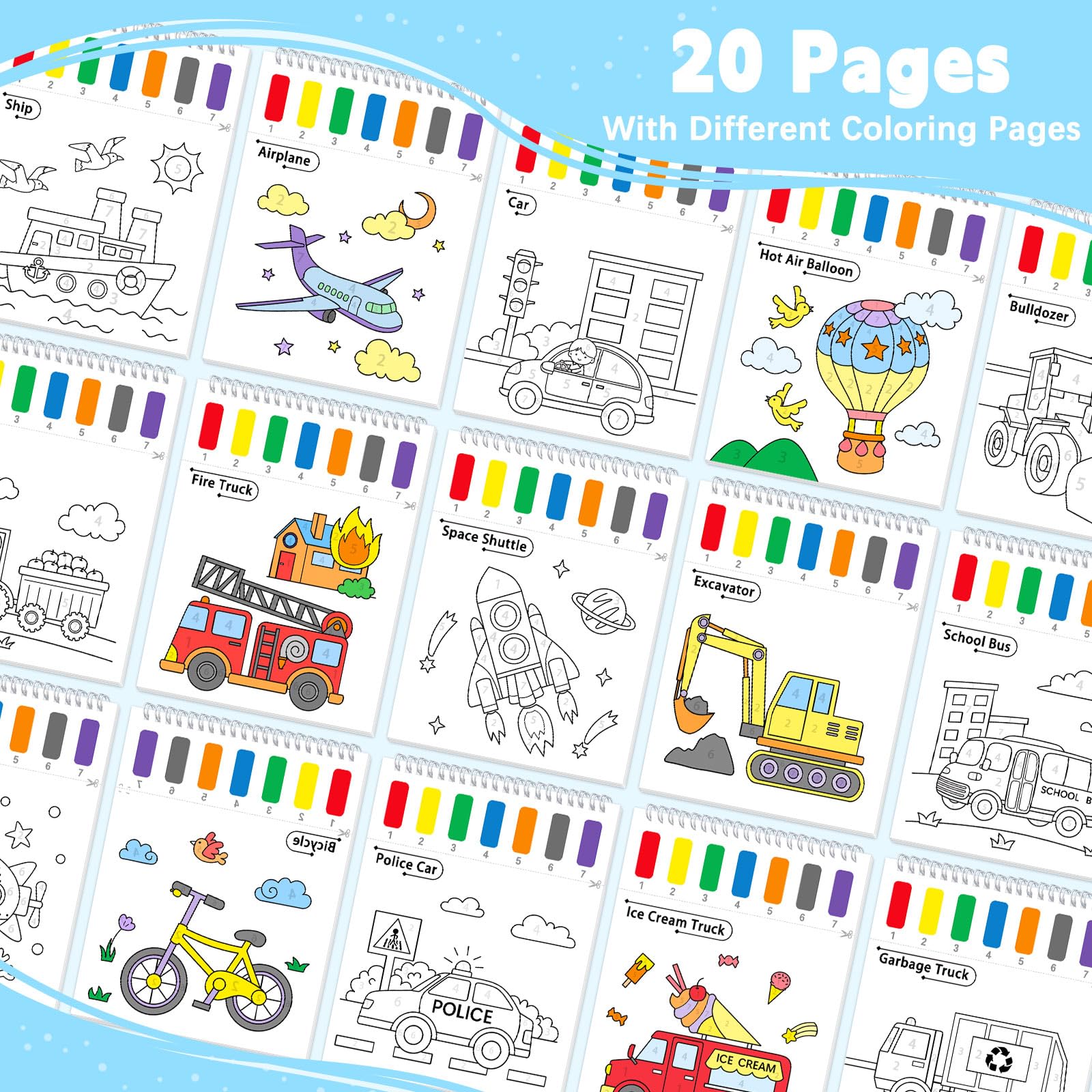 SOCOLER Paint with Water Coloring Books for Toddlers, Traffic Theme Mess Free Watercolor Painting Papers for Kids Water Color Paint Kit Art Craft Birthday Gift for Ages 1-3, 4-8