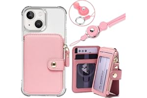 Phone Wallet Stick On,M-Plateau PU Leather Card Holder with Zipper Coin Pocket Compatible with iPhone and iPhone Case for Women with 3M Adhesive and Phone Lanyard